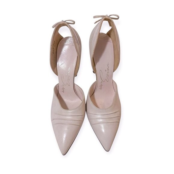 David Evins Pale Pink Leather Pumps Pointed Toe 1950s Bow Heel Cutout, 6M - Picture 5 of 16